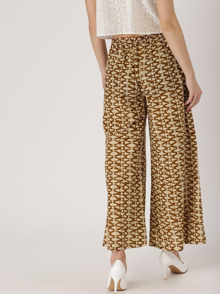 Brown Abstract Cotton Palazzos - ShopLibas