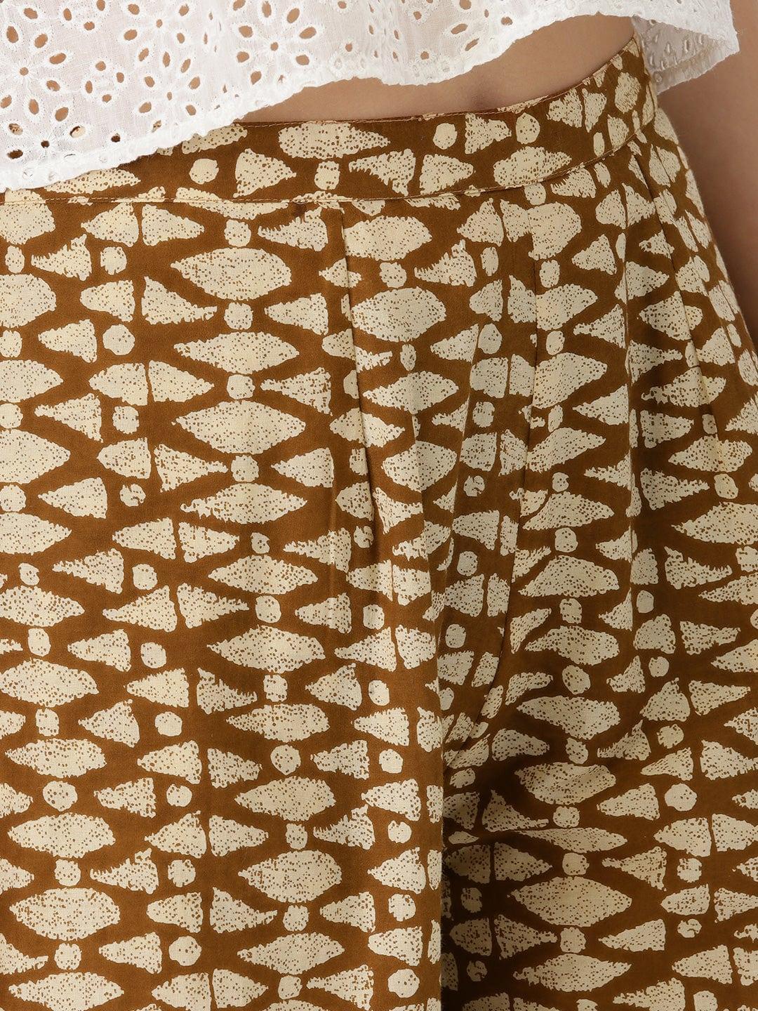 Brown Abstract Cotton Palazzos - ShopLibas