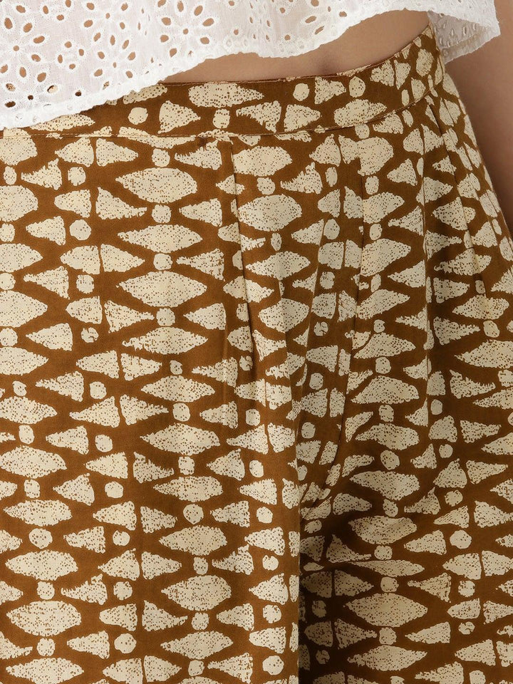 Brown Abstract Cotton Palazzos - ShopLibas
