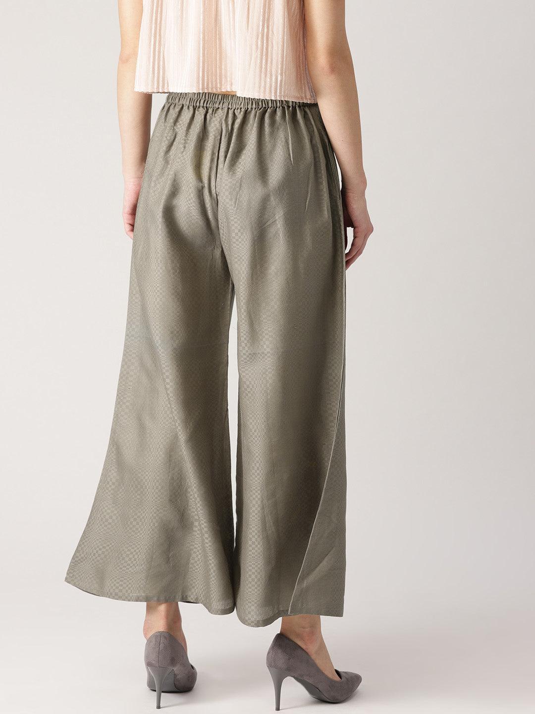 Grey Checkered Cotton Palazzos - ShopLibas 