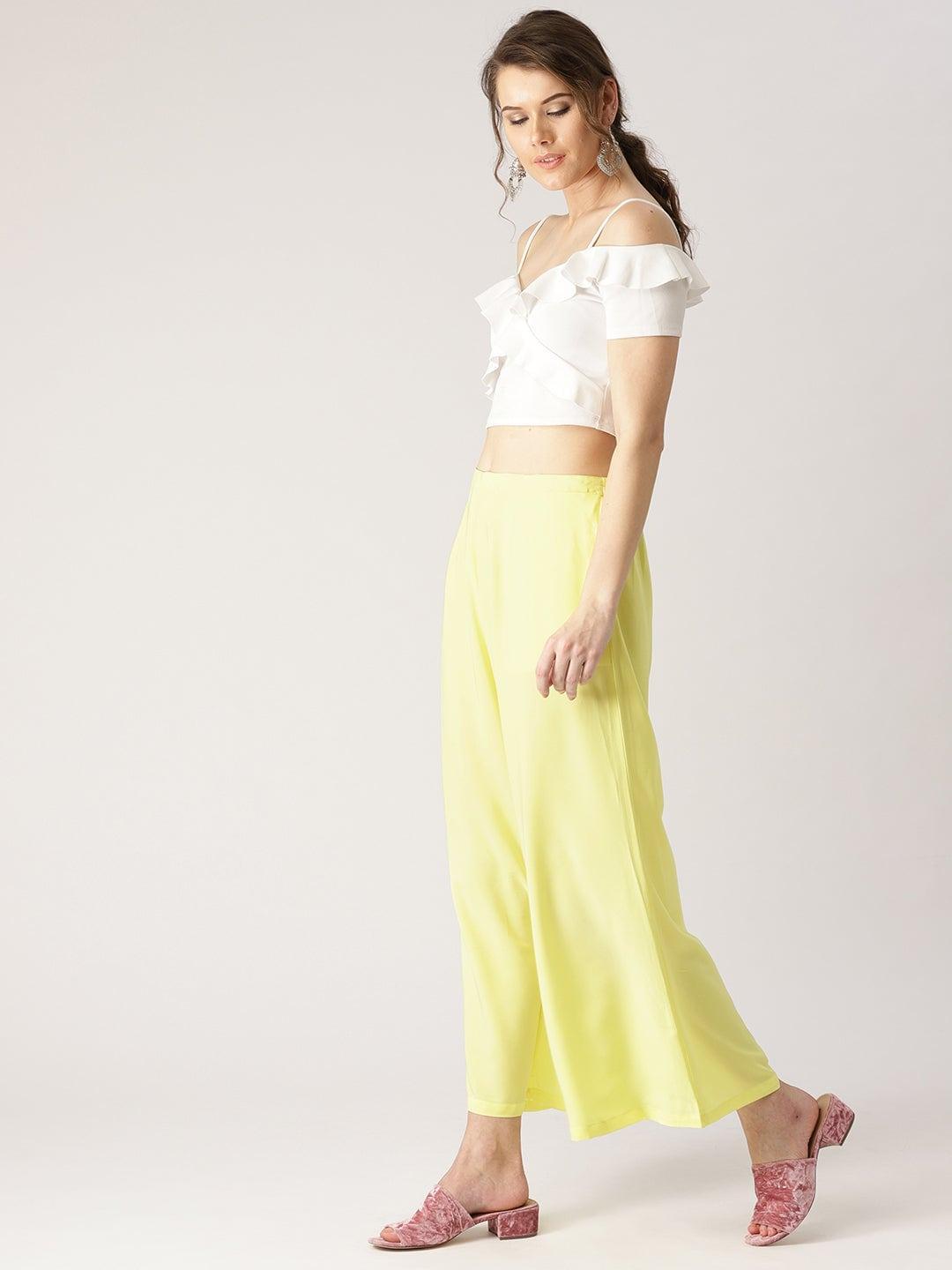 Yellow Solid Crepe Palazzos - ShopLibas 