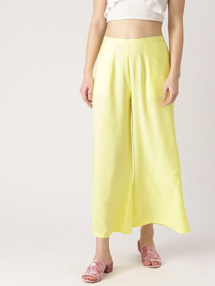 Yellow Solid Crepe Palazzos
