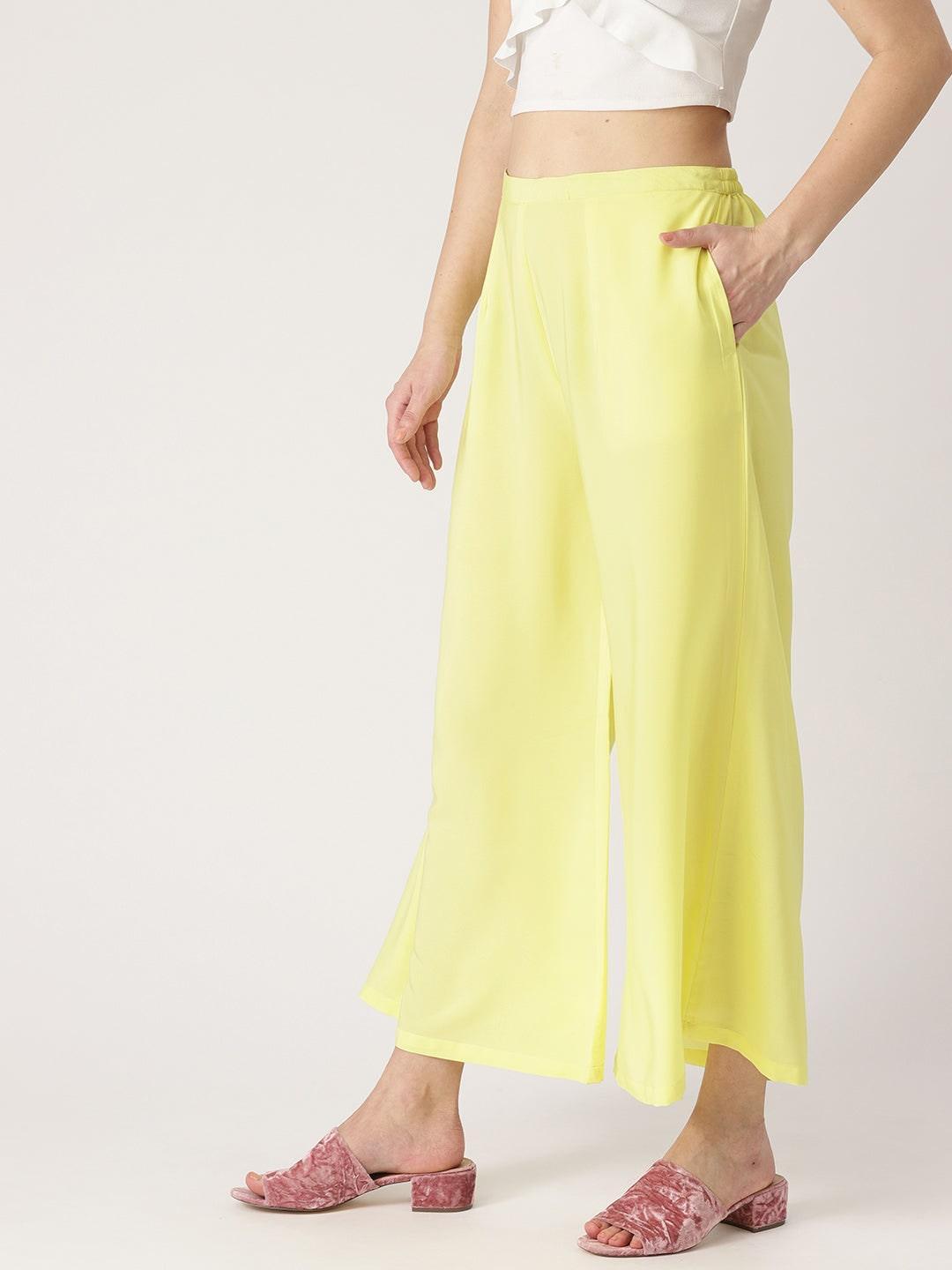 Yellow Solid Crepe Palazzos - ShopLibas 