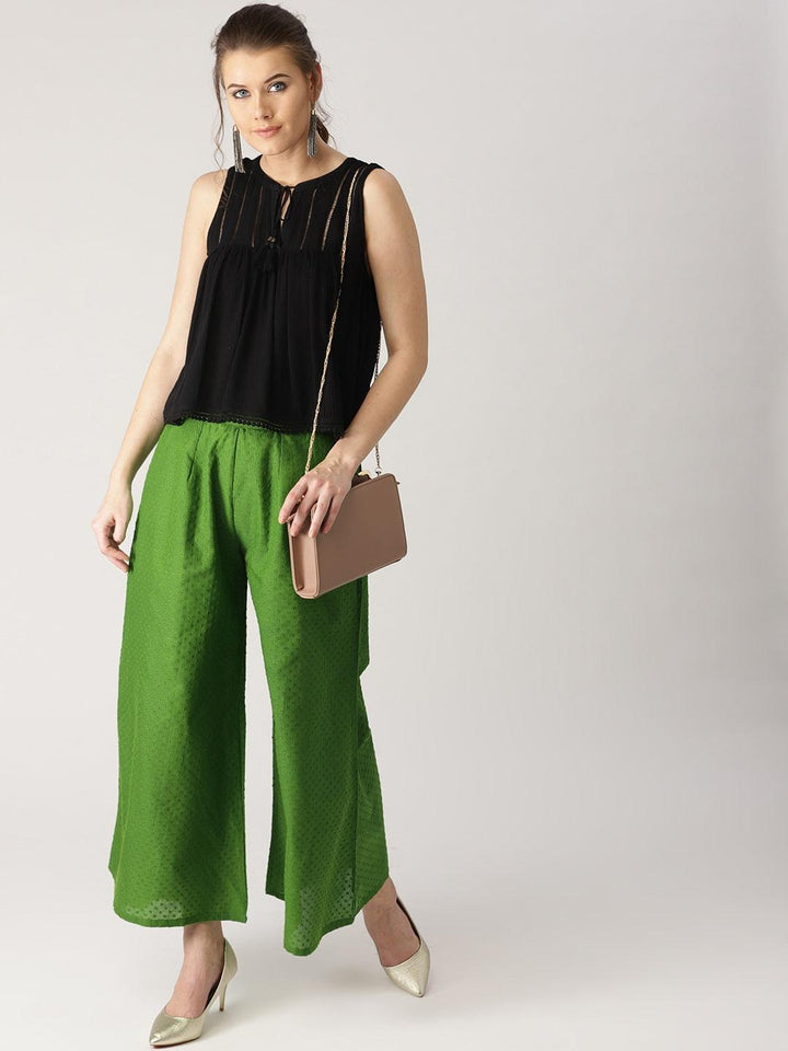 Green Solid Cotton Palazzos