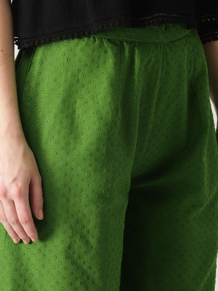 Green Solid Cotton Palazzos