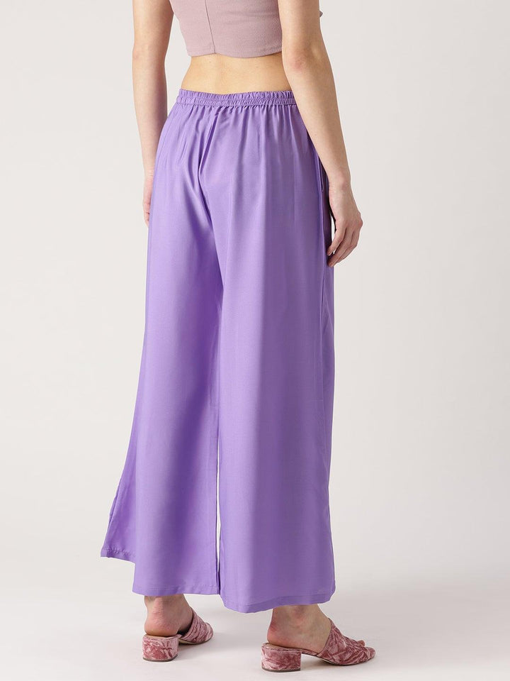 Purple Solid Crepe Palazzos - ShopLibas