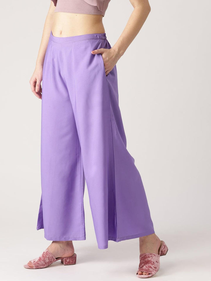 Purple Solid Crepe Palazzos - ShopLibas