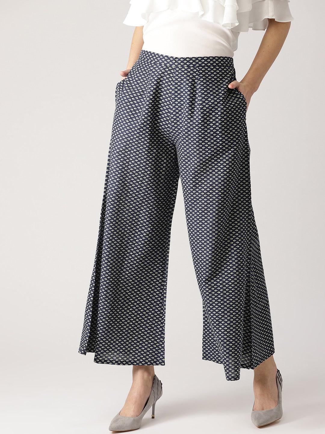 Blue Abstract Cotton Palazzos - ShopLibas