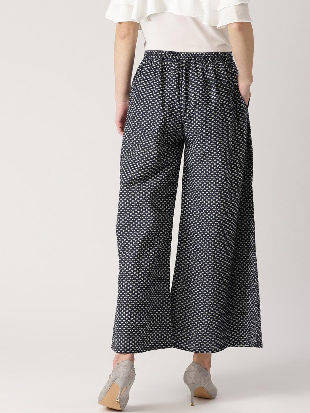 Blue Abstract Cotton Palazzos - ShopLibas