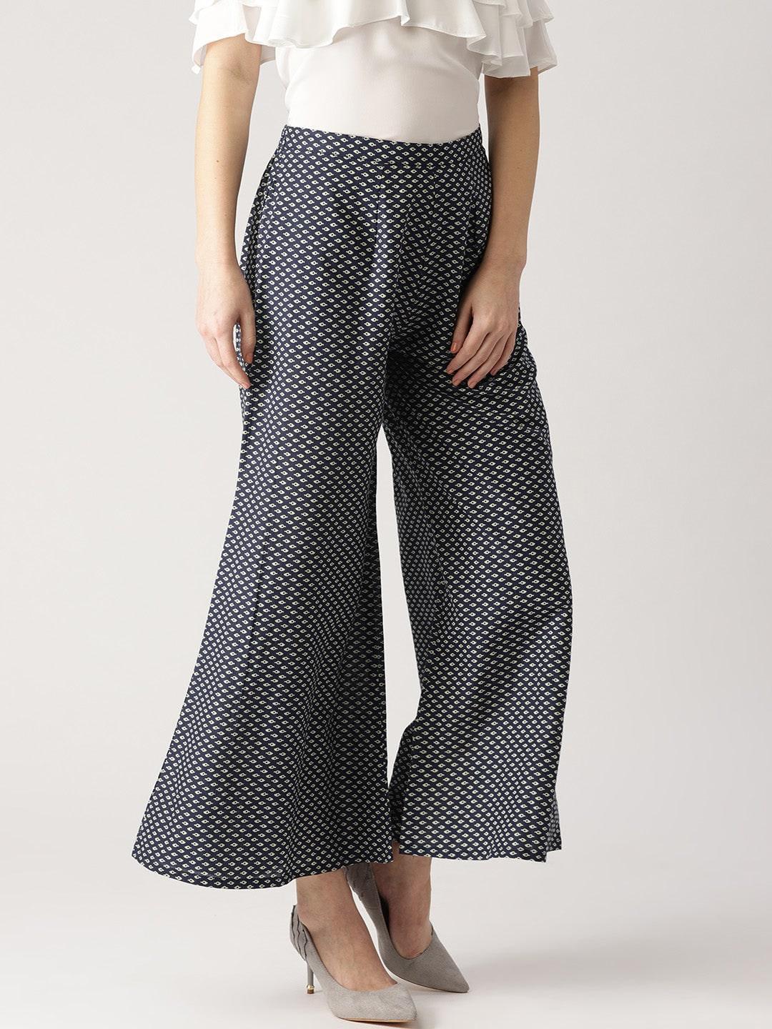 Blue Abstract Cotton Palazzos - ShopLibas