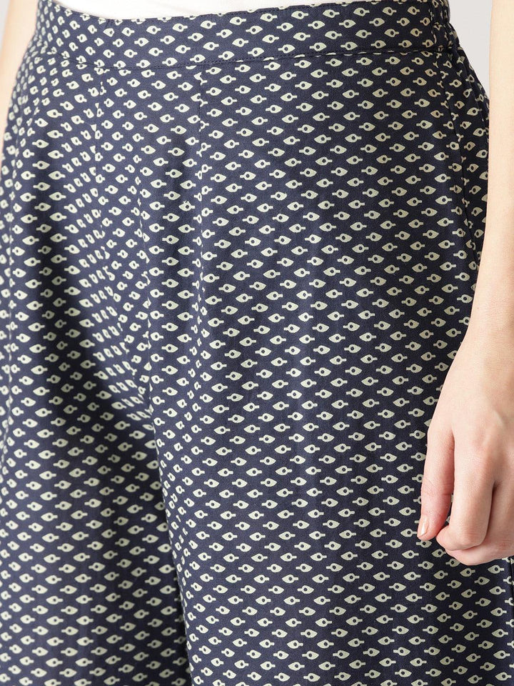 Blue Abstract Cotton Palazzos - ShopLibas