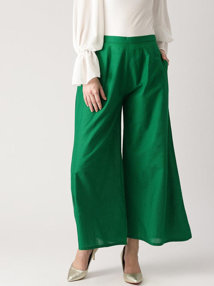 Green Solid Cotton Palazzos