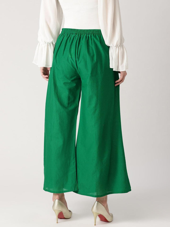 Green Solid Cotton Palazzos