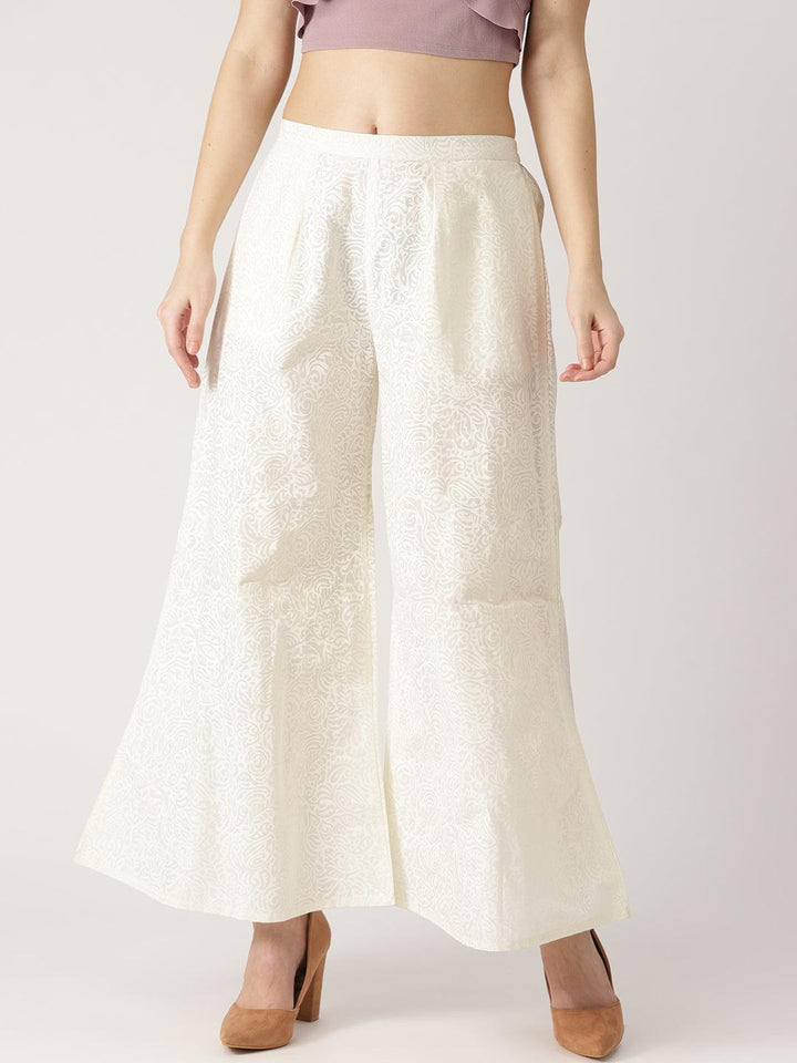 White Printed Cotton Palazzos