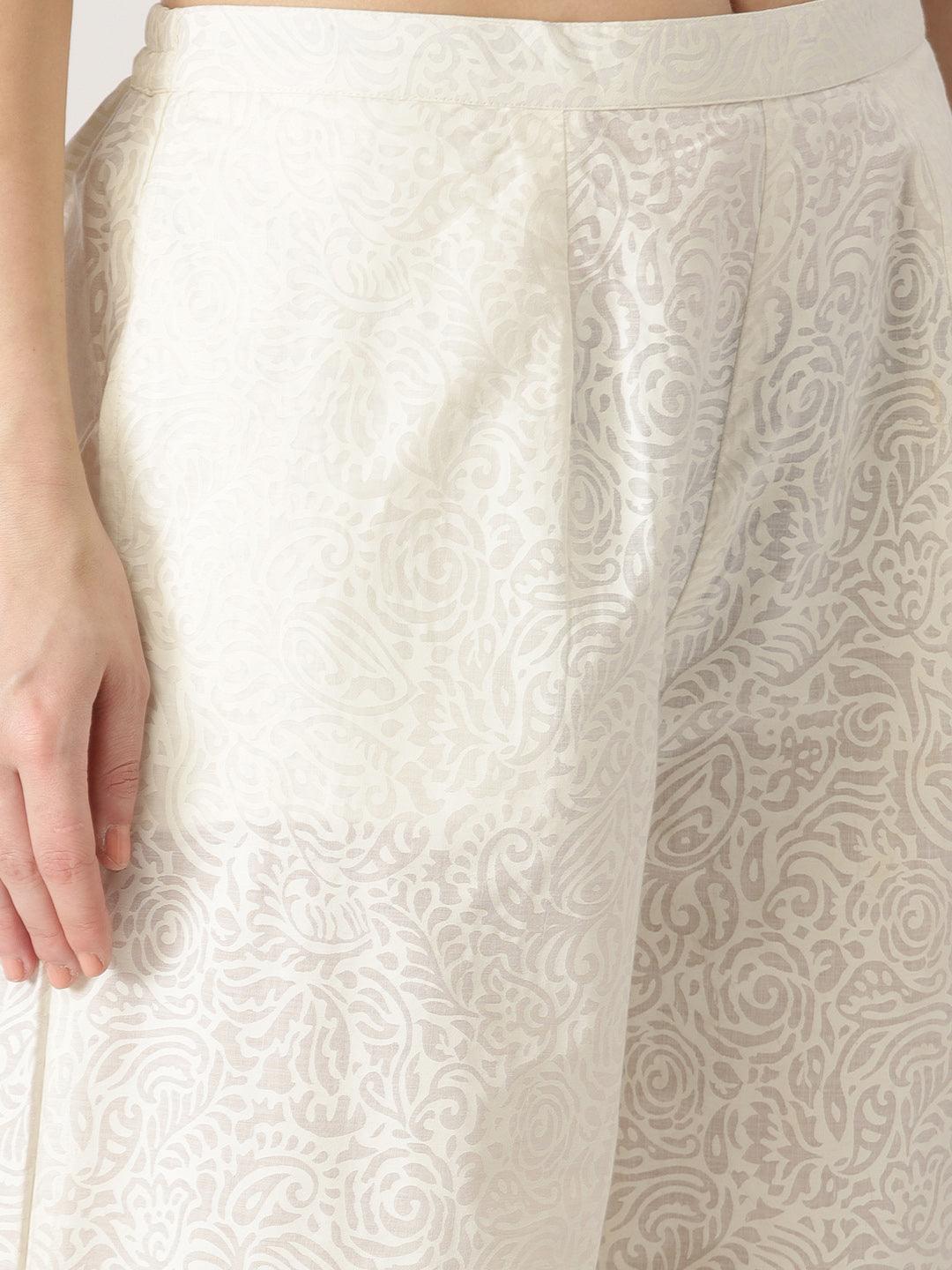 White Printed Cotton Palazzos - ShopLibas 