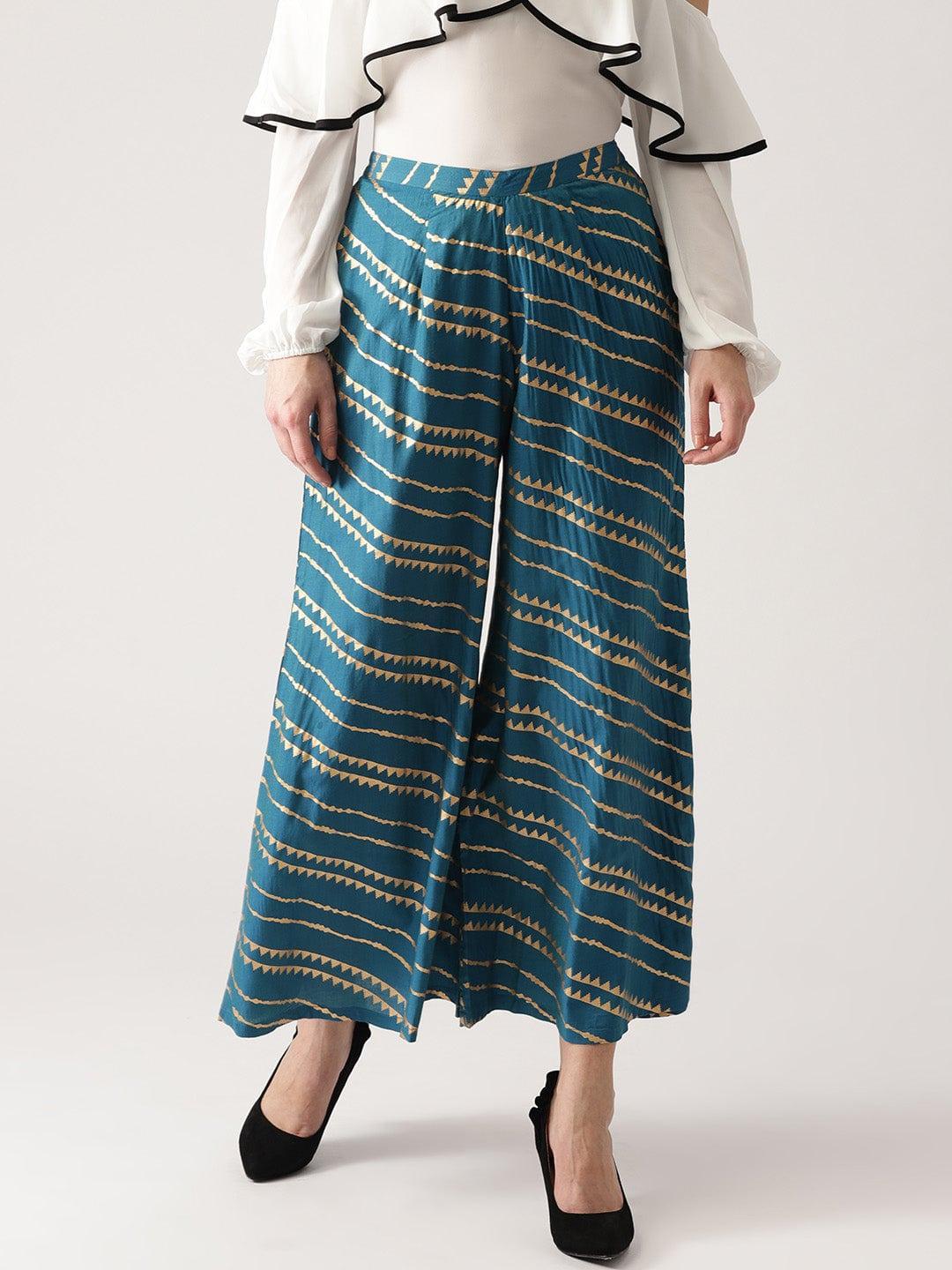 Blue Abstract Polyester Palazzos - ShopLibas