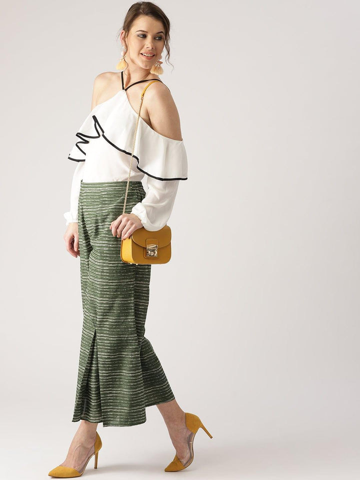 Green Striped Cotton Palazzos - ShopLibas