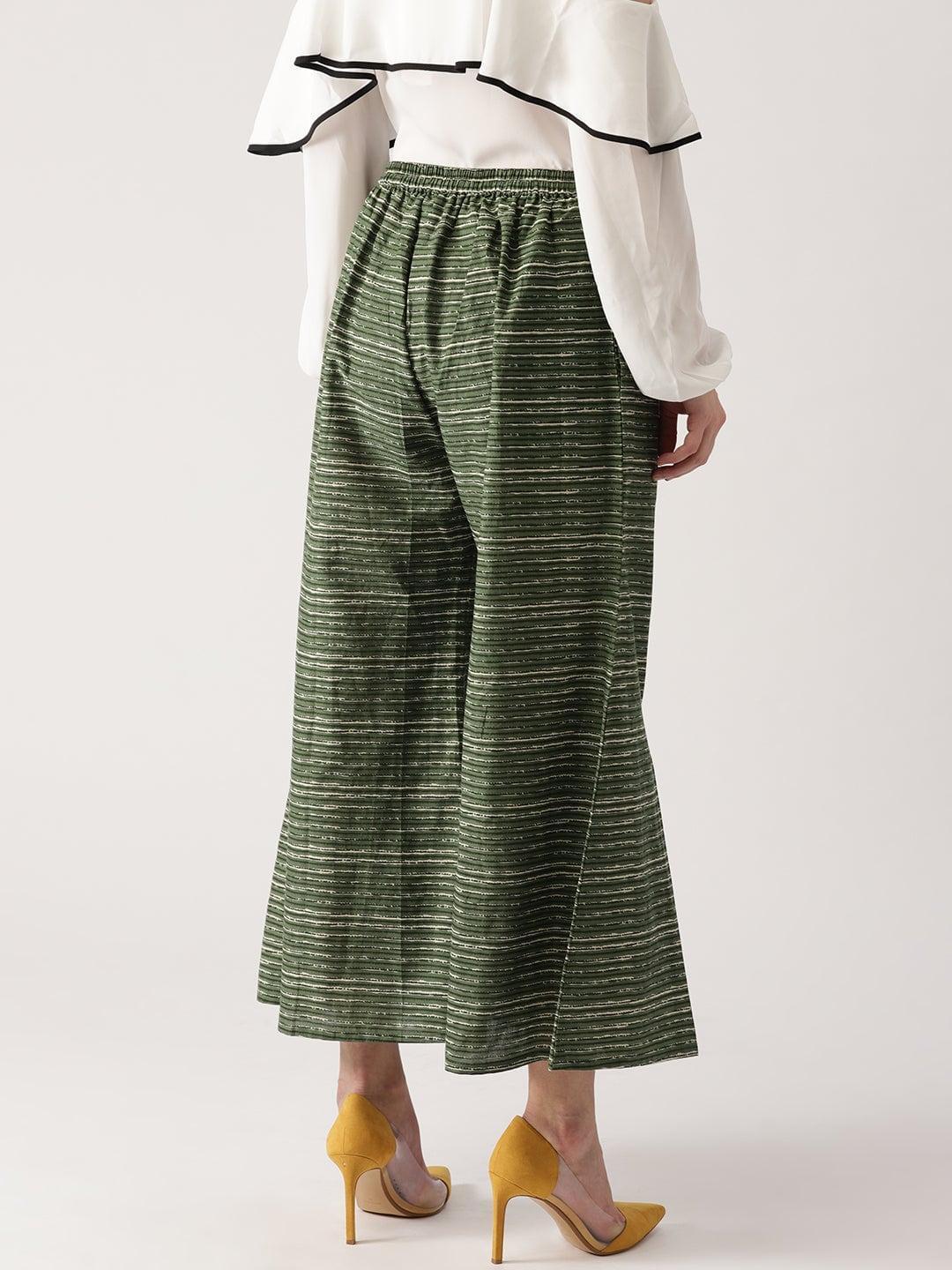 Green Striped Cotton Palazzos - ShopLibas