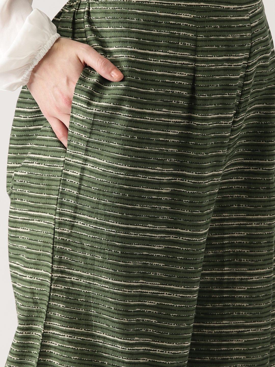 Green Striped Cotton Palazzos - ShopLibas
