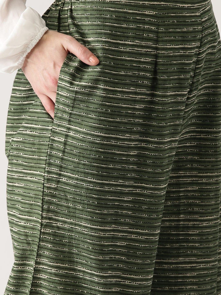 Green Striped Cotton Palazzos - ShopLibas