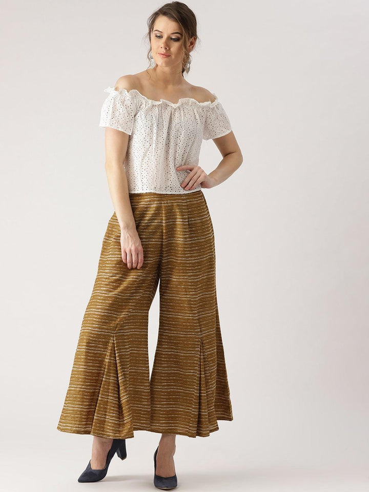 Yellow Striped Cotton Palazzos - ShopLibas