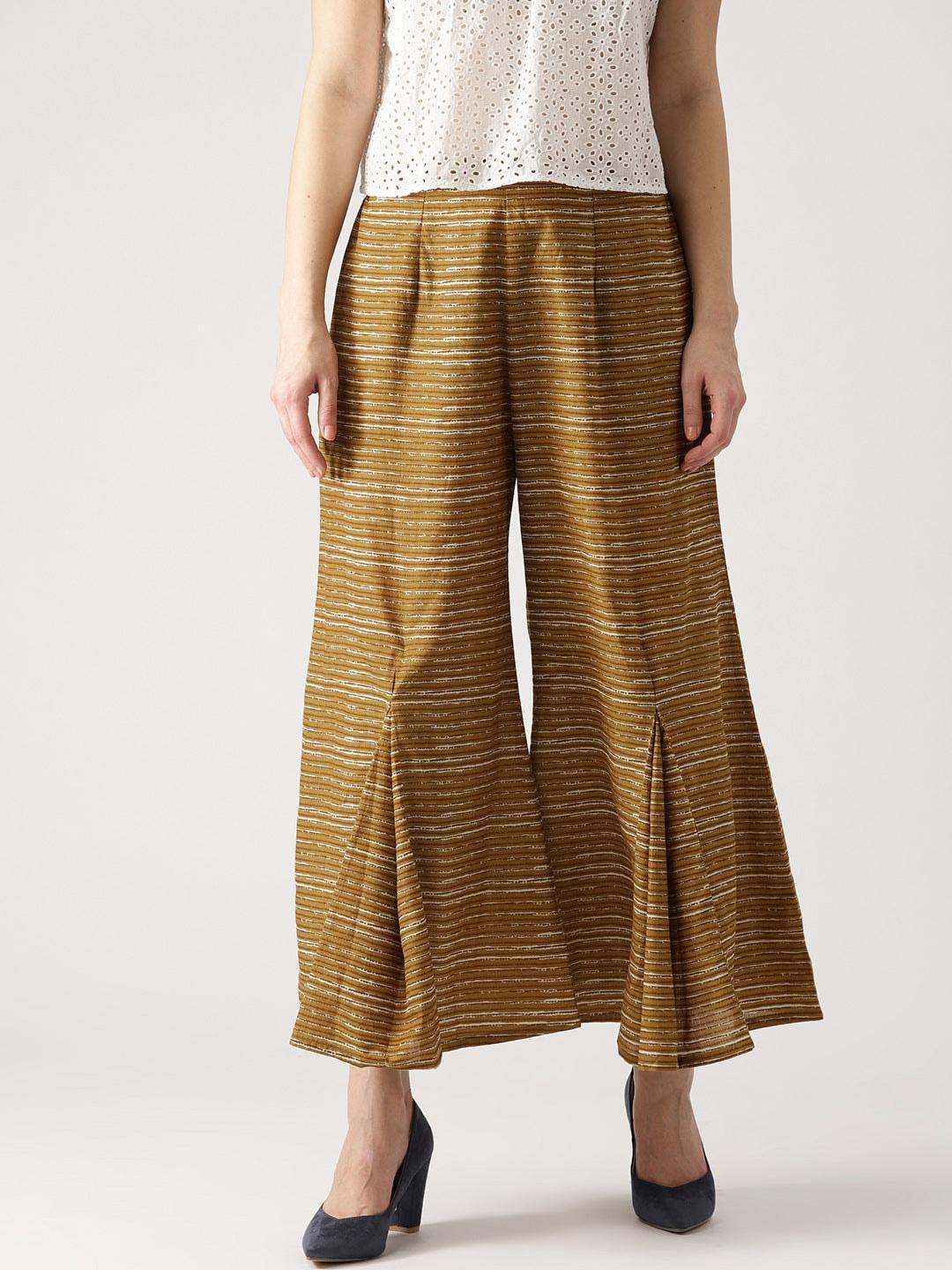 Yellow Striped Cotton Palazzos - ShopLibas