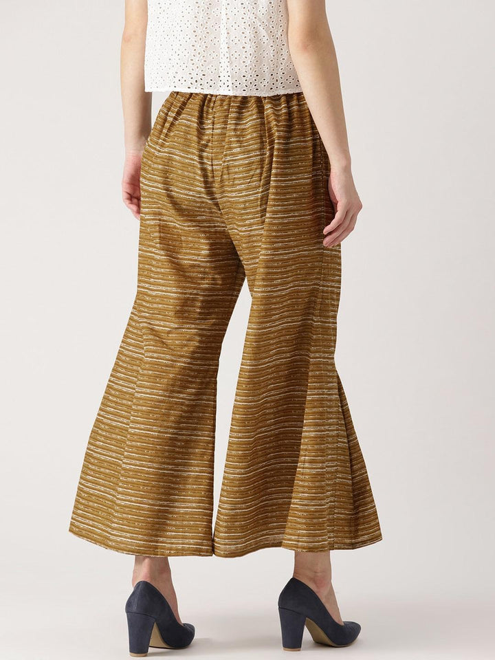 Yellow Striped Cotton Palazzos - ShopLibas