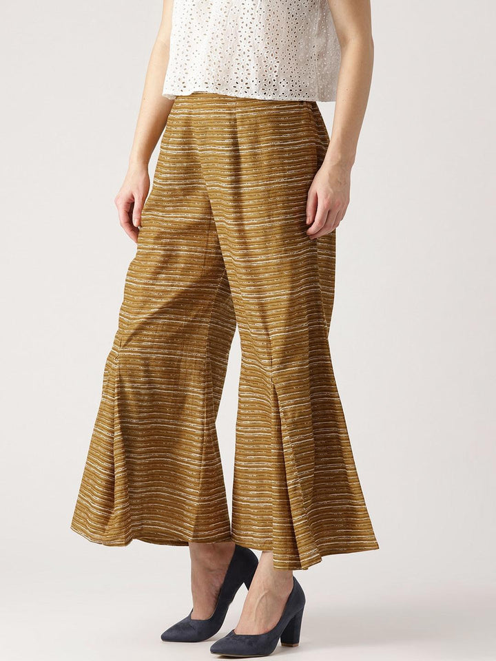 Yellow Striped Cotton Palazzos - ShopLibas