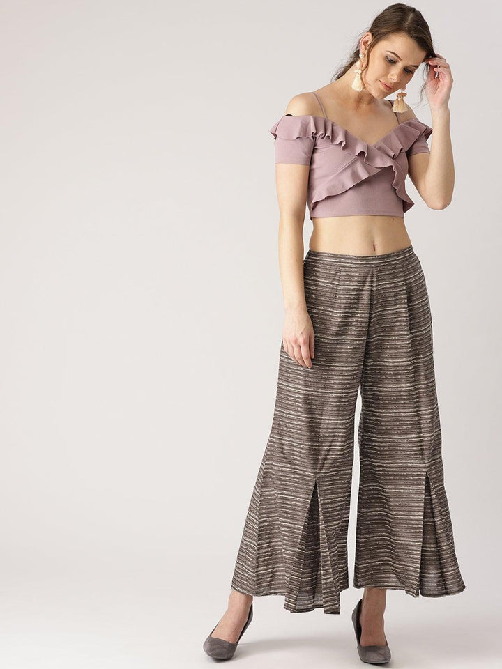 Grey Striped Cotton Palazzos - ShopLibas
