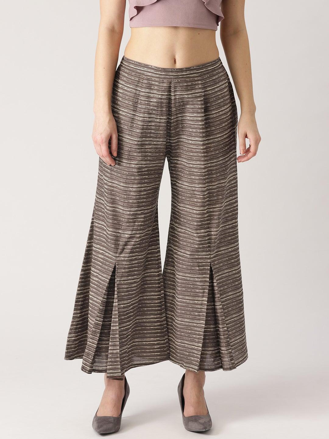 Grey Striped Cotton Palazzos - ShopLibas