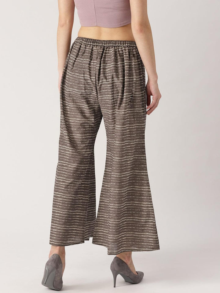 Grey Striped Cotton Palazzos - ShopLibas