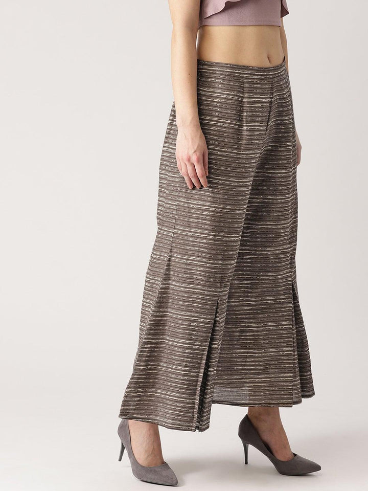 Grey Striped Cotton Palazzos - ShopLibas