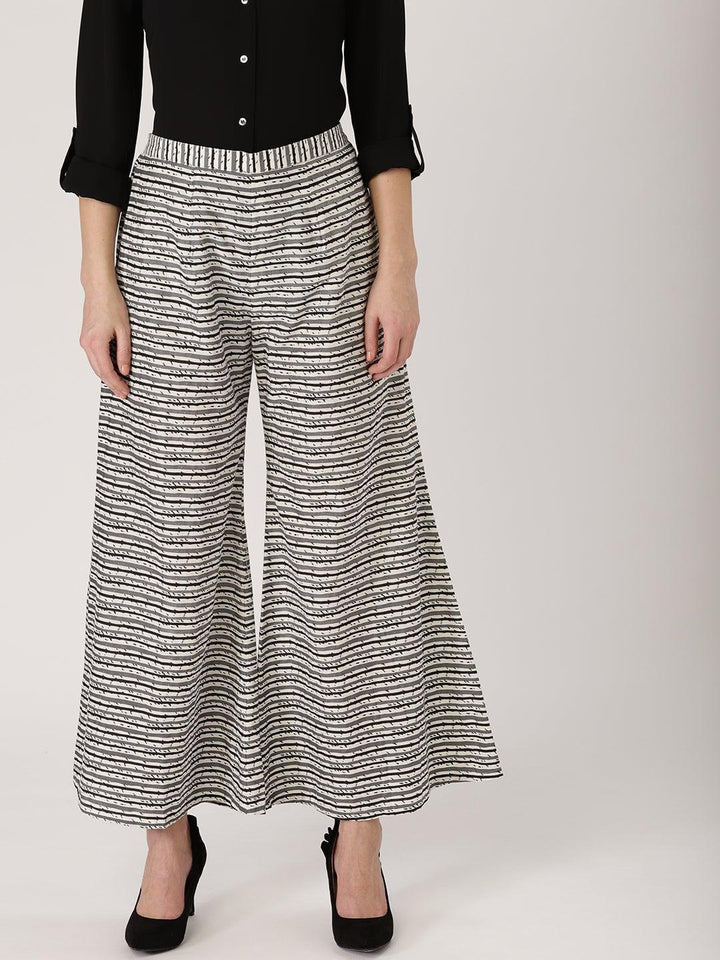 Grey Striped Cotton Palazzos - ShopLibas