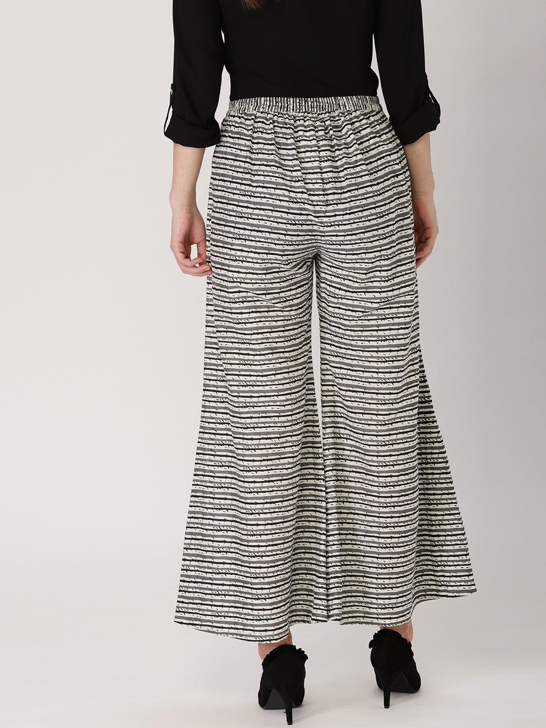 Grey Striped Cotton Palazzos - ShopLibas