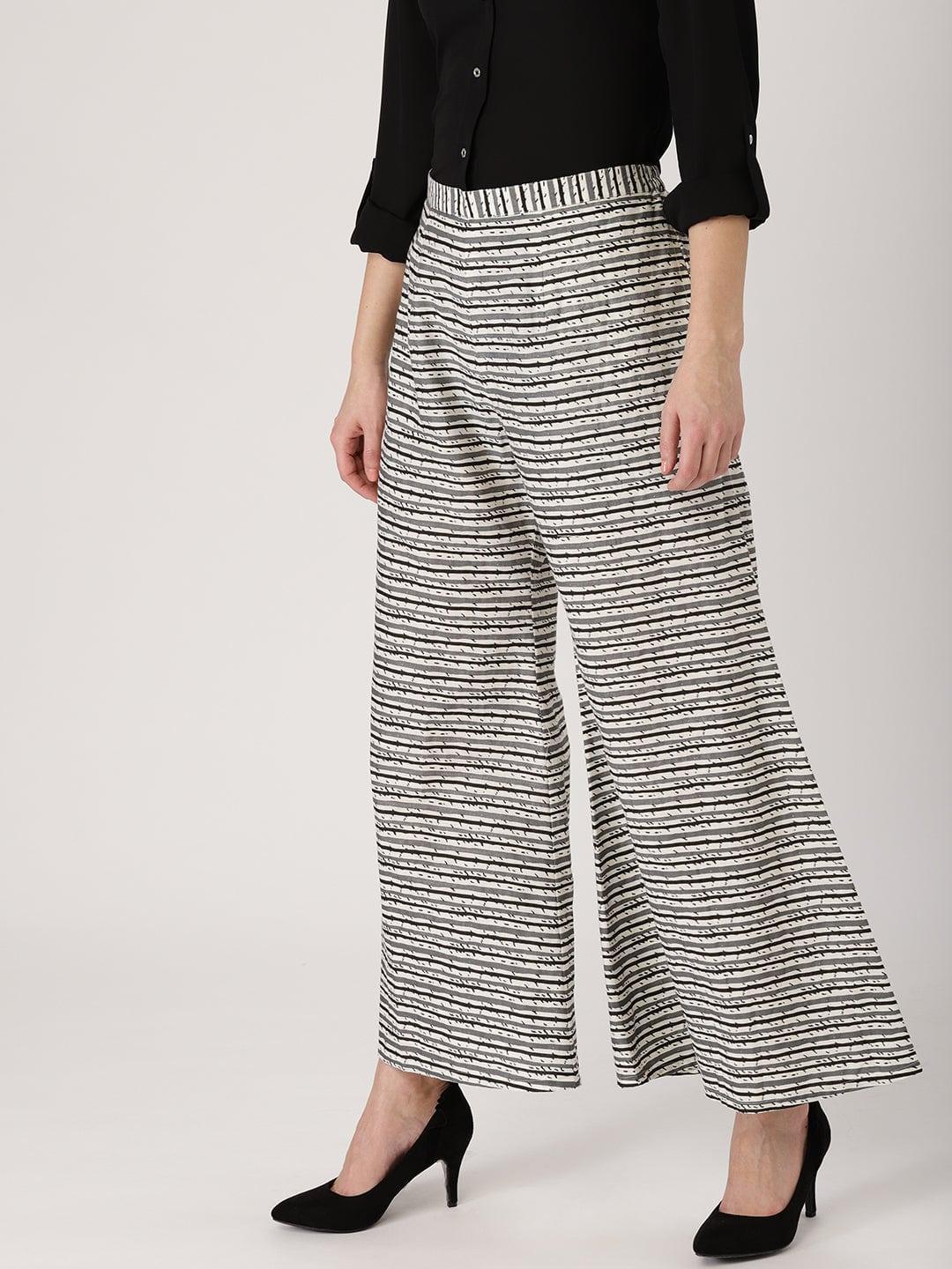 Grey Striped Cotton Palazzos - ShopLibas