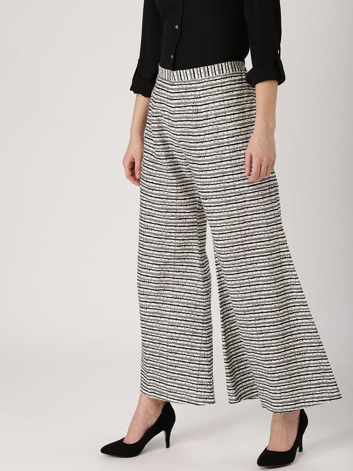 Grey Striped Cotton Palazzos - ShopLibas