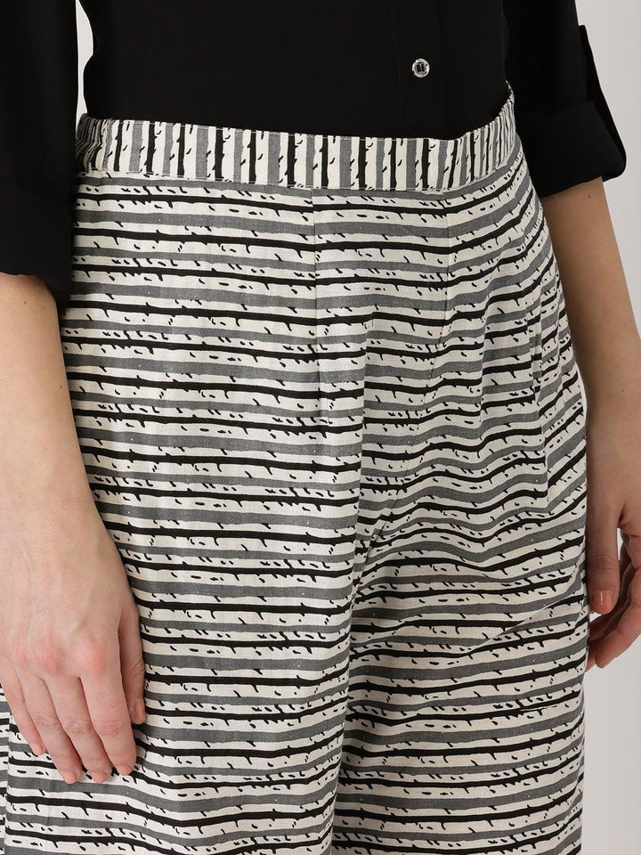 Grey Striped Cotton Palazzos - ShopLibas