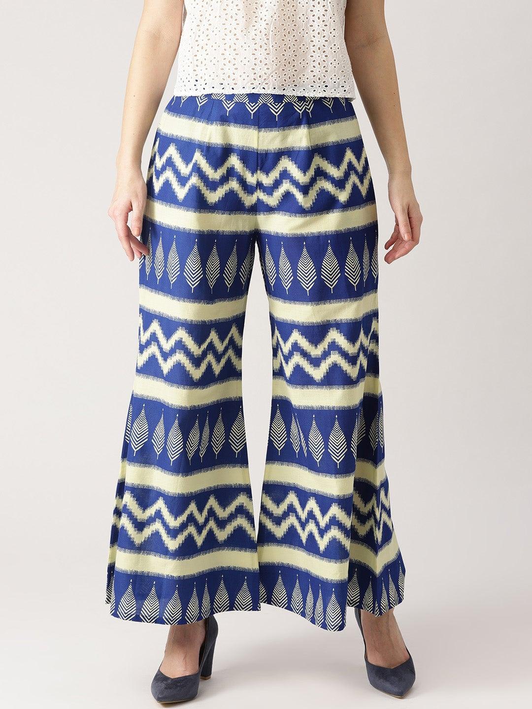 Blue Abstract Cotton Palazzos - ShopLibas