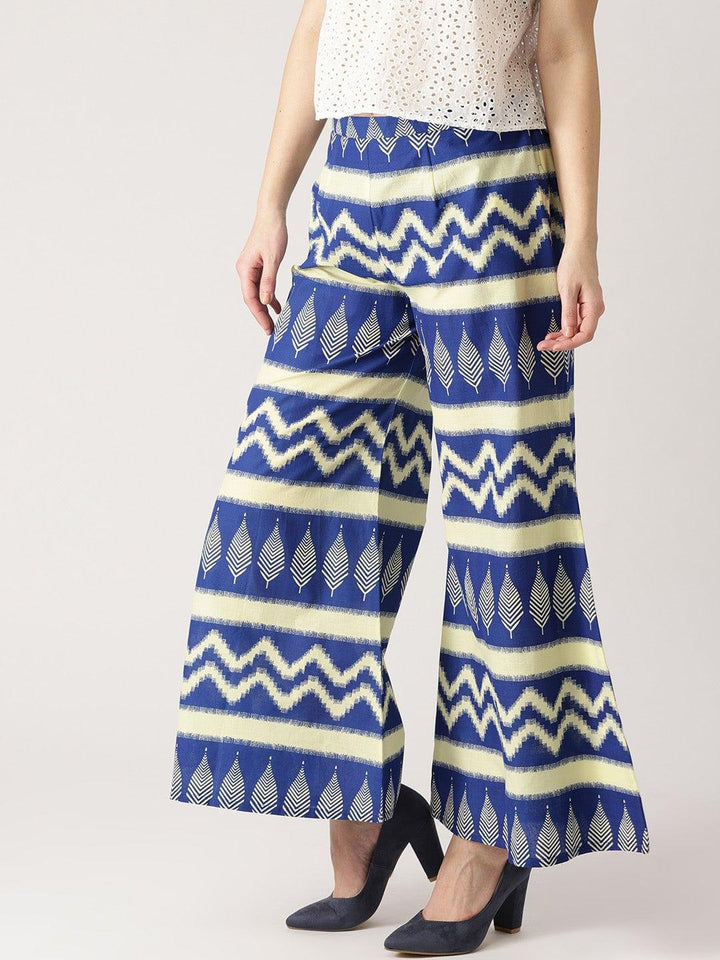 Blue Abstract Cotton Palazzos - ShopLibas