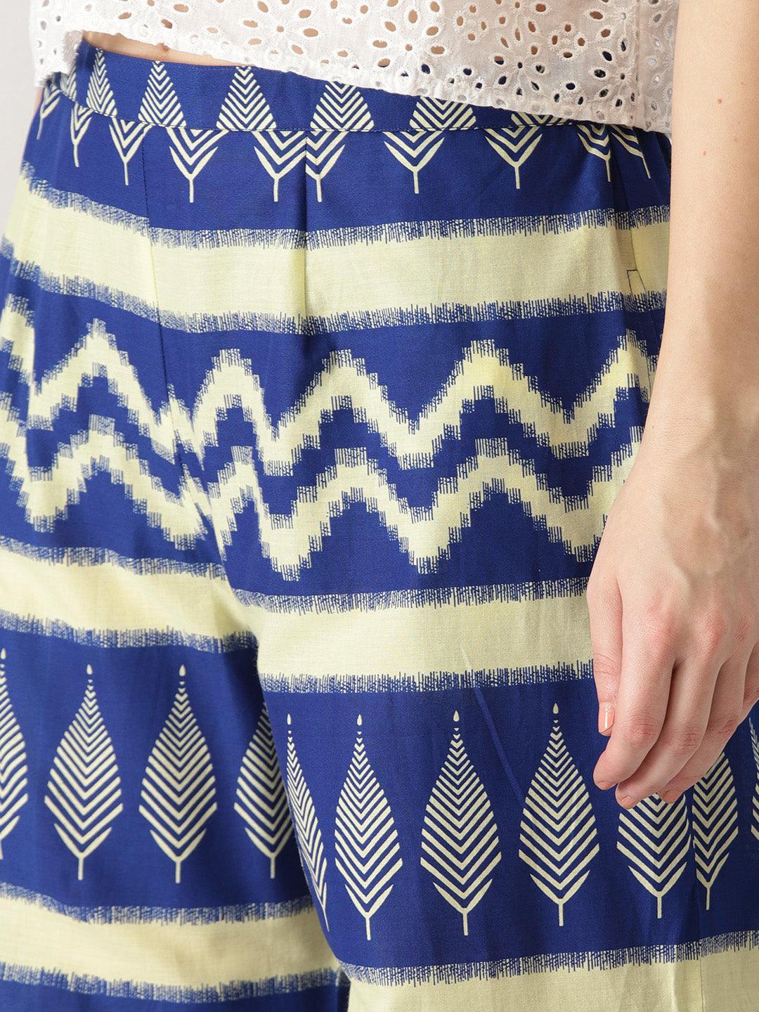 Blue Abstract Cotton Palazzos - ShopLibas