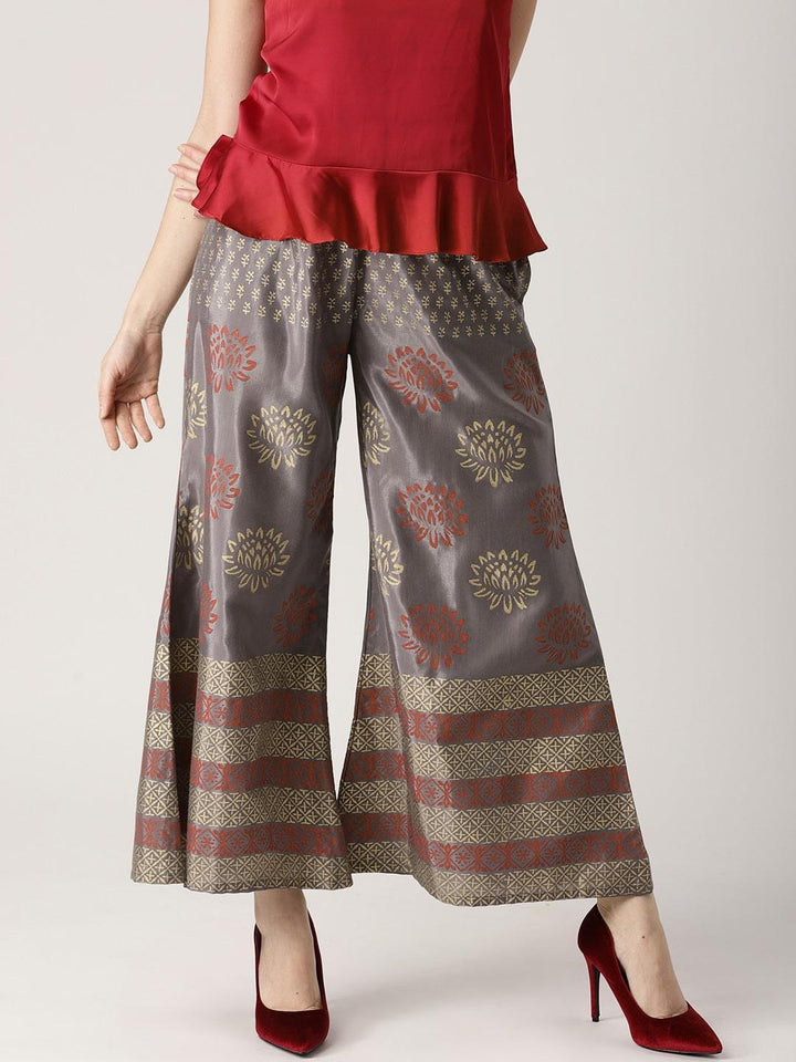 Grey Printed Polyester Palazzos