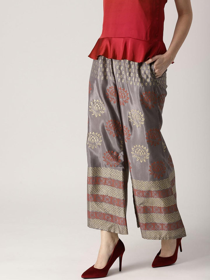 Grey Printed Polyester Palazzos