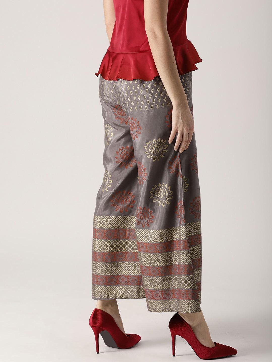 Grey Printed Polyester Palazzos - ShopLibas 