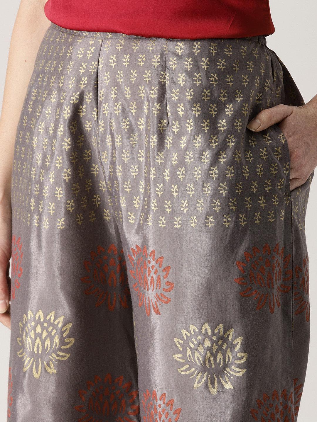 Grey Printed Polyester Palazzos - ShopLibas 