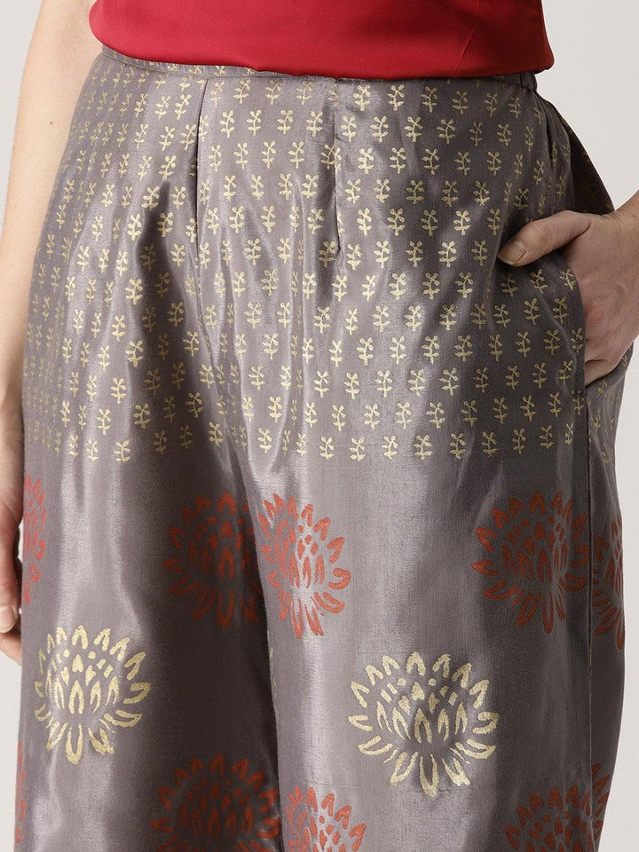 Grey Printed Polyester Palazzos