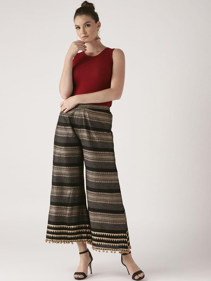 Black Printed Rayon Palazzos - ShopLibas