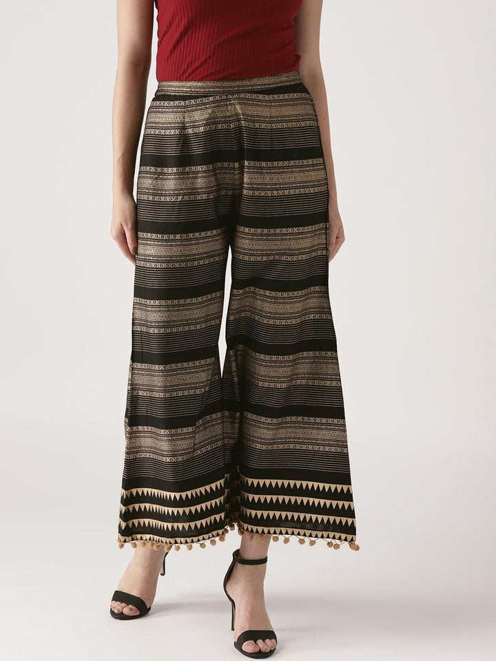 Black Printed Rayon Palazzos - ShopLibas