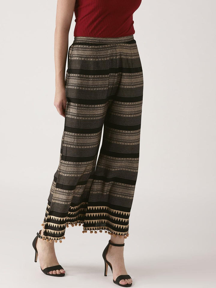 Black Printed Rayon Palazzos - ShopLibas