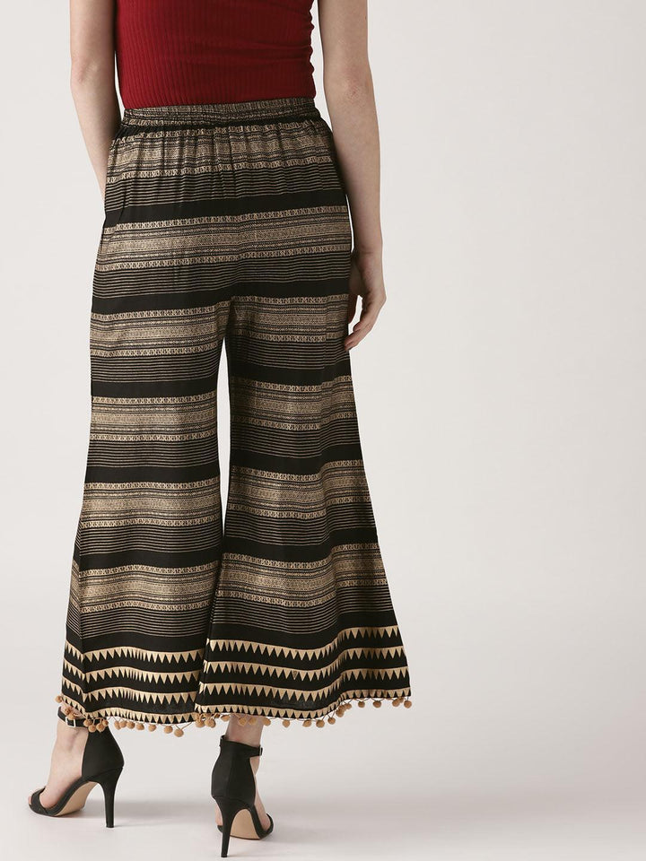 Black Printed Rayon Palazzos - ShopLibas