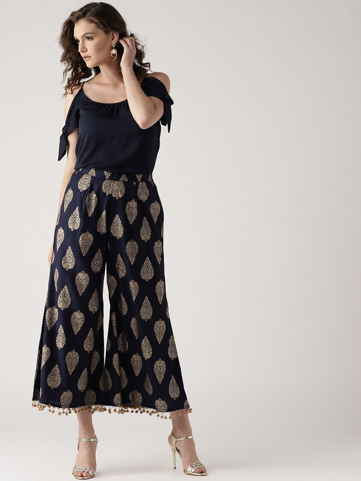 Blue Printed Rayon Palazzos - ShopLibas